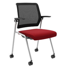 Load image into Gallery viewer, beniia office furniture Artii mobile nesting flip seat chair with casters silver frame burgundy seat cushion black mesh black arms modern design professional corporate furniture  Multi-purpose nesting chair - ChicagoOfficeChair.com www.beniia.com