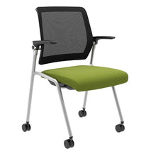 Load image into Gallery viewer, Artii Multi-purpose nesting chair mobile mesh backrest green fabric seat silver frame black mesh seat slider pivot backrest flip up armrest modern design- ChicagoOfficeChair.com www.beniia.com/arti