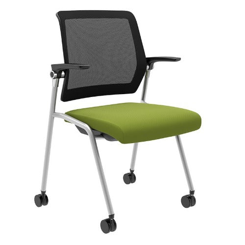 Artii Multi-purpose nesting chair mobile mesh backrest green fabric seat silver frame black mesh seat slider pivot backrest flip up armrest modern design- ChicagoOfficeChair.com www.beniia.com/arti