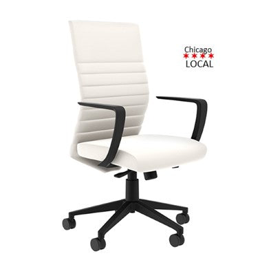 Compel Office Furniture - Maxim LT GFrost - black arms - black base - modern design - pleated leather backrest in White - interior design style - chicagoofficechair.com