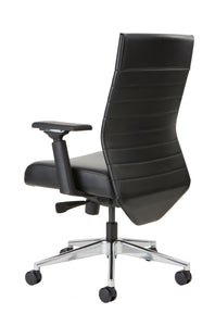 Etano LXT ergonomic task chair back view black upholstery horizontal stitching on backrest adjustable armrests with aluminum detail modern design classic black leather beniia.com 